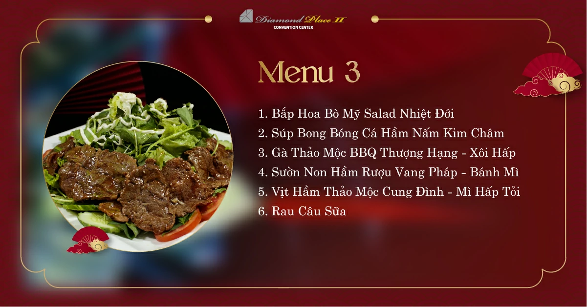 Menu tiệc cưới tại trung tâm hội nghị tiệc cưới diamond place 2