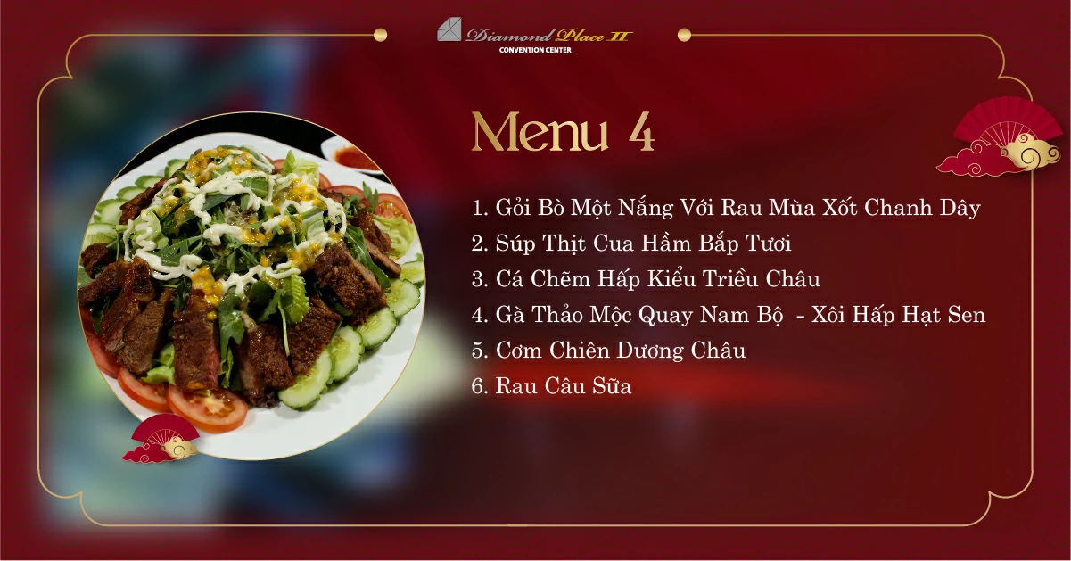 Menu tiệc cưới tại trung tâm hội nghị tiệc cưới diamond place 2