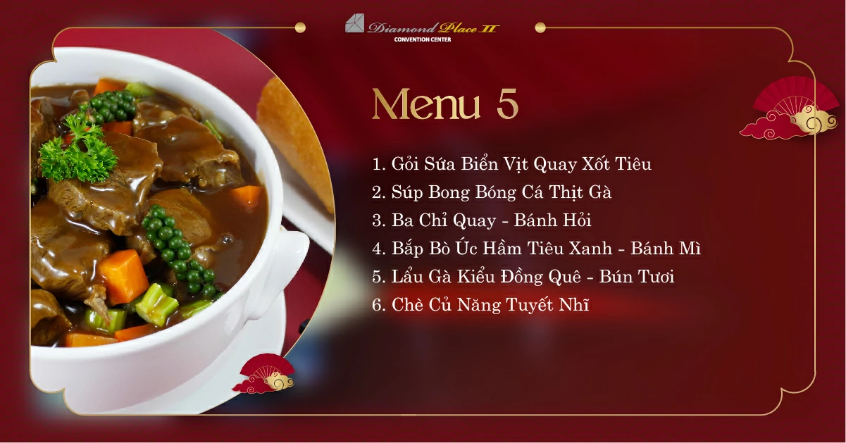 Menu tiệc cưới tại trung tâm hội nghị tiệc cưới diamond place 2