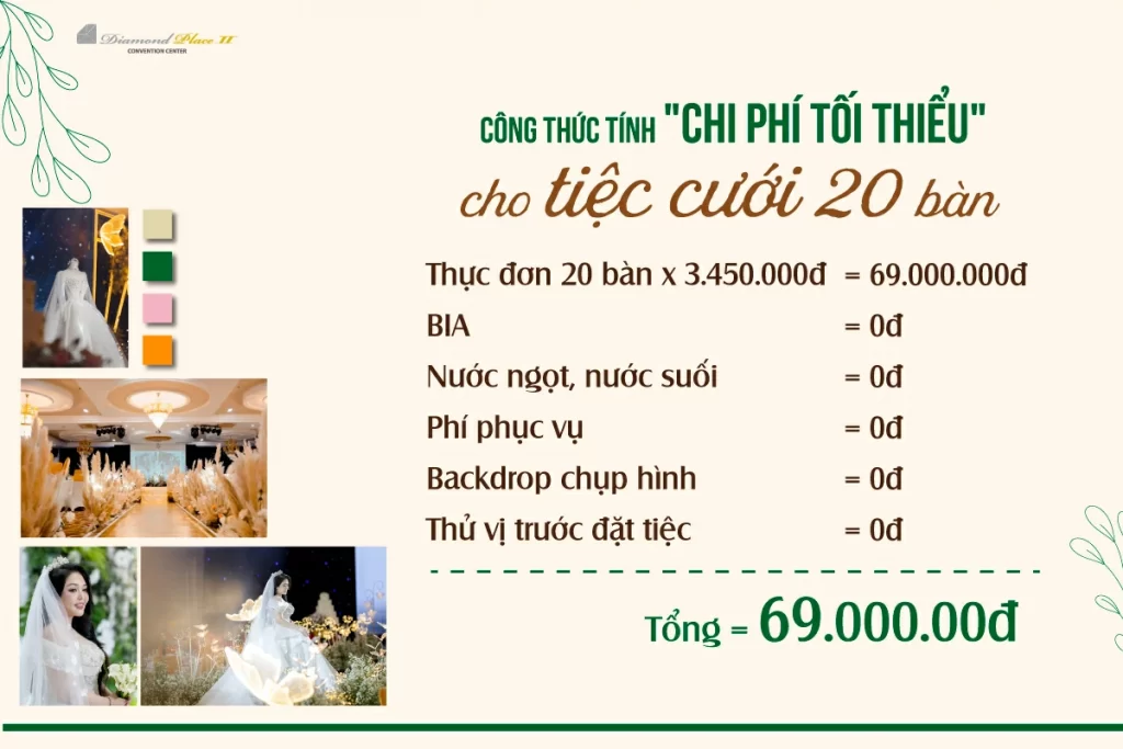 Tổ chức tiệc 20 bàn tại Diamond Place cần chuẩn bị bao nhiêu