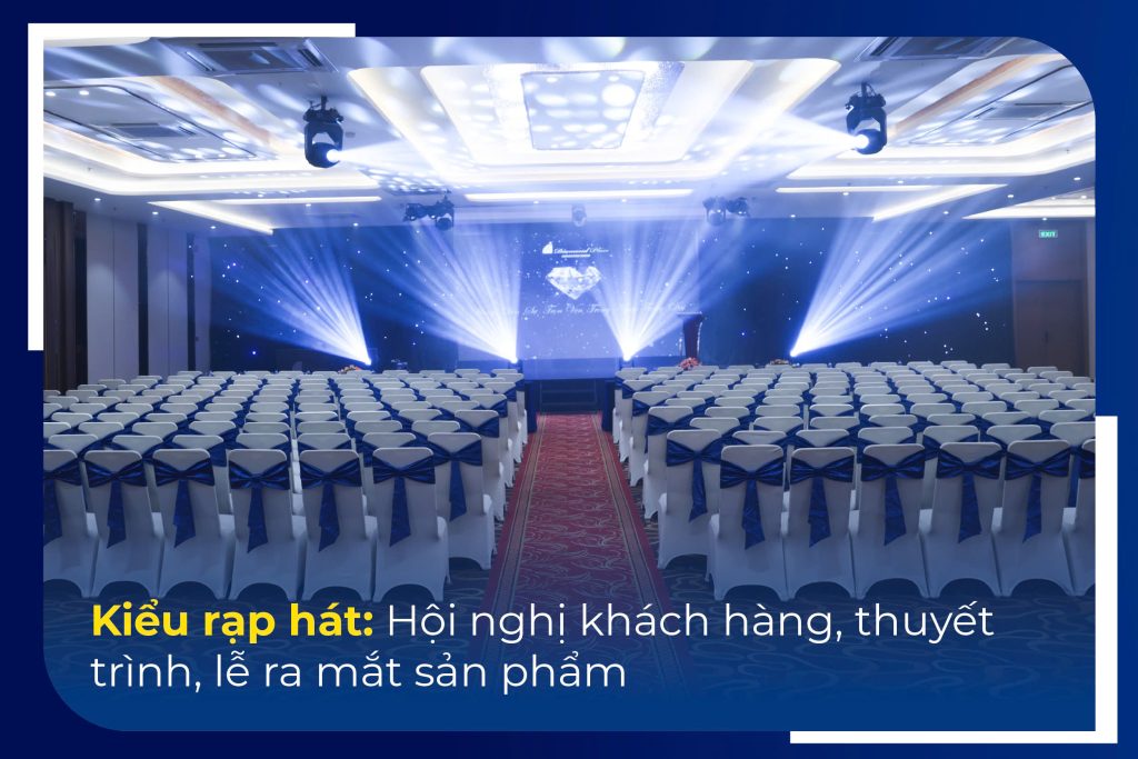 Kiểu rạp hát: Tối đa sức chứa, hướng toàn bộ sự tập trung về phía sân khấu.